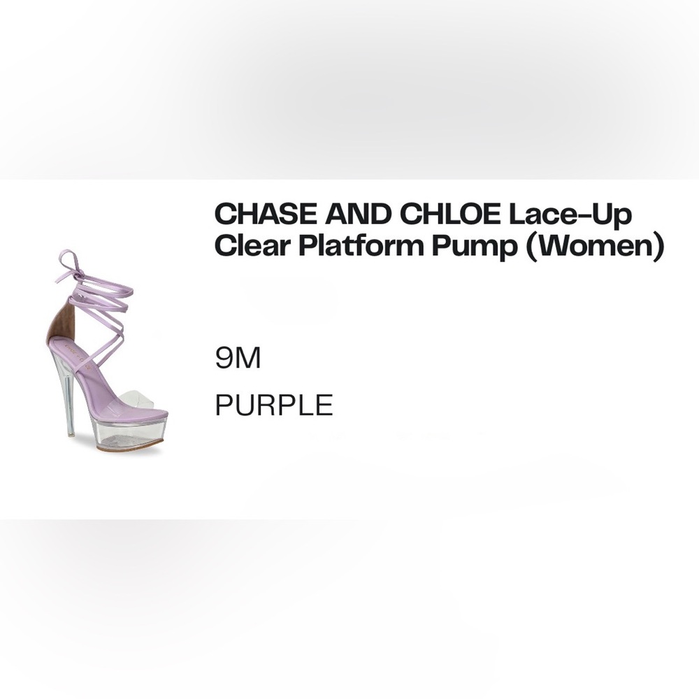 NWOT Chase + Chloe Lace-Up Purple Clear Platform Pumps, Size 9